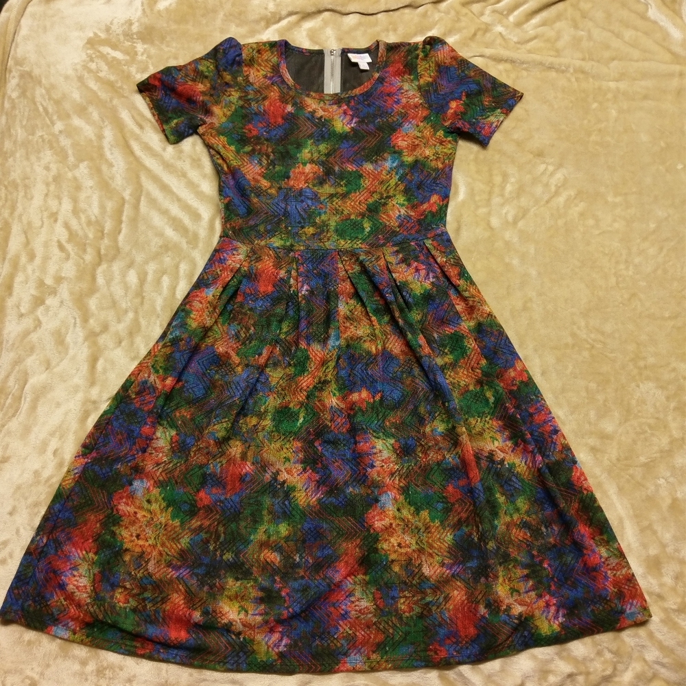 🌺LulaRoe Multicolor Amelia Zipper Dress, L - Picture 1 of 8